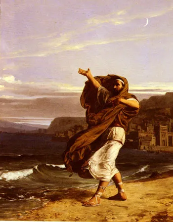 Demóstenes ensayando su discurso frente al mar, pintura de Lecomte du Nouÿ, 1870